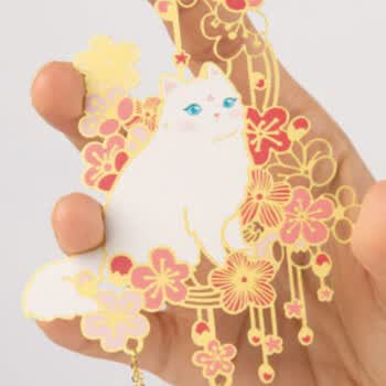 奉旨故宫文创 宫猫花影-十二花神故宫猫书签 黄铜金属创意 学生生日毕业礼物  十二月梅花单支装