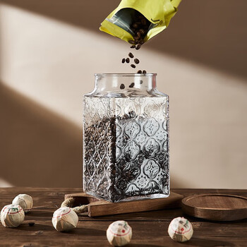 青苹果复古海棠花玻璃密封罐食品级储物罐茶叶罐相思木盖1.9L