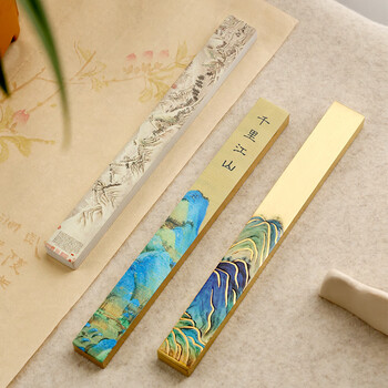 漢墨 黄铜彩印镇尺 镇纸书法创意压纸关山积雪文镇2支礼盒装 文房四宝压尺铜器摆件