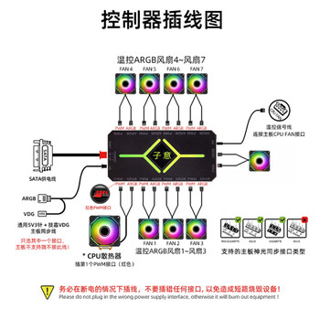 子意ARGB神光同步集线器5V3针黑色（配遥控器/PWM温控/磁吸）ZY-608