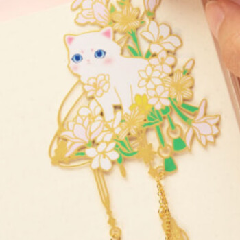 奉旨故宫文创 宫猫花影-十二花神故宫猫书签1个 黄铜金属创意 学生生日毕业礼物  二月玉兰	