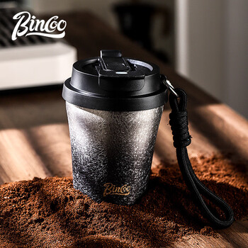Bincoo渐变保温杯陶瓷涂层咖啡杯便携高颜值车载双饮随行吸管杯子