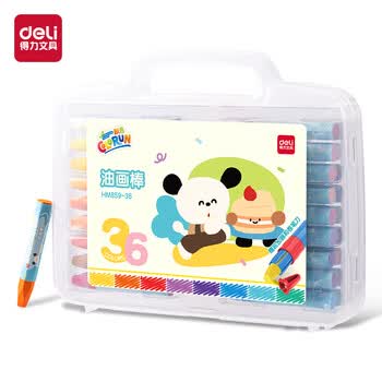 得力（deli）36色六角杆油画棒带延长器蜡笔易上色炫彩棒彩笔儿童幼儿学生画画绘画文具HM859-36毕业礼物