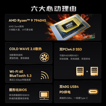 铭凡 UM790PRO 锐龙R9-7940HS迷你主机高性能mini主机迷你电脑台式机游戏办公小主机