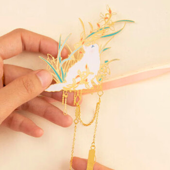 奉旨故宫文创 宫猫花影-十二花神故宫猫书签 黄铜金属创意 学生生日毕业礼物 七月兰花单支装	