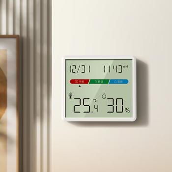 齐心（COMIX）电子温湿度计室内 高清显示屏 电子钟婴儿房温湿度计 湿度检测仪温度计湿度计室内办公用品 LF-117