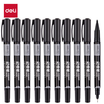 得力（deli）粗细双头物流记号笔 办公会议签字笔标记马克笔油性笔 儿童学生勾线笔12支/盒 S831