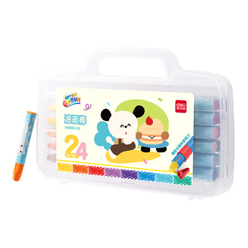 得力（deli）24色六角杆油画棒带延长器蜡笔易上色炫彩棒彩笔儿童幼儿学生画画具HM859-24