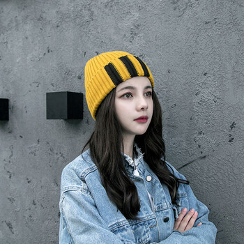 京东优选帽子女秋冬天韩版条纹针织毛线帽韩时尚潮撞色毛线帽显脸小