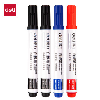 得力（deli）4支装1.8mm白板笔 板擦黑板擦电子玻璃白板擦配件可擦易擦办公文具会议教学2黑1蓝1红开学文具
