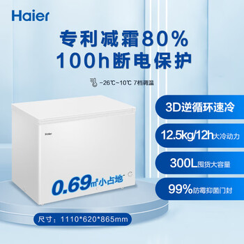 海尔（Haier）300升一级能效低霜商用家用冰柜大容量冷藏柜冷冻柜小冰柜家用小型冰箱冷柜BC/BD-300GHD