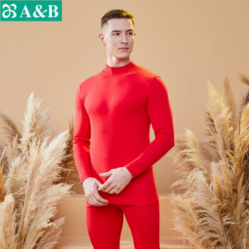 ABAB内衣保暖内衣套装男肤纯棉打底棉毛衫半高领保暖裤秋衣秋裤K099 大红 L