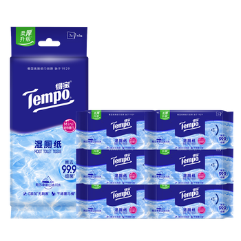 得宝（TEMPO）一博同款 纯水湿厕纸7片*6包 迷你湿厕纸 便携装 卫生纸 湿巾 