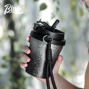 Bincoo渐变保温杯陶瓷涂层咖啡杯便携高颜值车载双饮随行吸管杯子