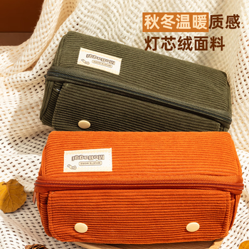 MASMARCU晨光文具小学生笔袋吐司包灯芯绒大容量文具盒铅笔收纳盒初中生男女孩苔藓绿BD0128-D