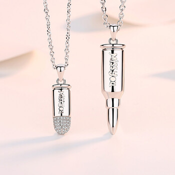 纯银吊坠学生废话拼接锁骨链生日礼物送女友 爱情子弹情侣项链(一对)