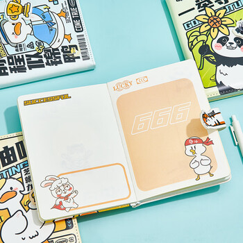 佳茉笔记本手账本活页本子高颜值可爱卡通ins风记事本皮面磁扣本加油鸭励志礼物送朋友同学