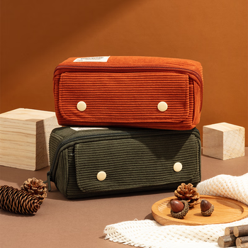 MASMARCU晨光文具小学生笔袋吐司包灯芯绒大容量文具盒铅笔收纳盒初中生男女孩苔藓绿BD0128-D