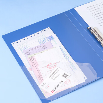 齐心（COMIX）A4文件夹办公用品金属单强力夹插页袋文件夹大容量试卷资料夹诗朗诵夹板GRS环保认证 AB600A 海蓝