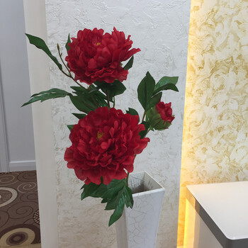 绢花仿真花高仿真牡丹仿真花 假花客厅落地 大装饰摆设高枝红色绢花