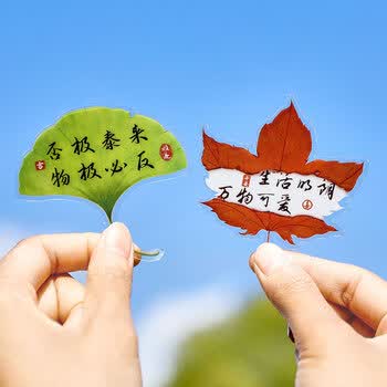 狮洛德 中国风60张书法树叶书签学生文具考试奖励小礼品创意励志文字书页夹