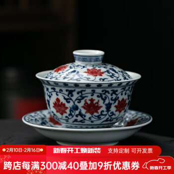 清康熙欧洲嵌铜花边青花釉里红山水纹摇铃尊– [临渊阁]天地一家春