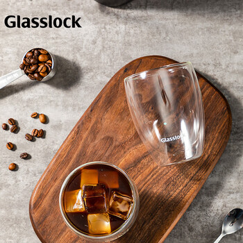 GLASSLOCK杯子双层咖啡玻璃杯耐热防烫透明拿铁牛奶家用水杯简约无柄475ml