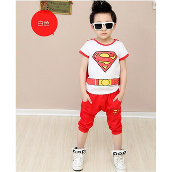 儿童超人服装奥特曼卡通衣服蜘蛛侠儿童套装男孩女小童夏季潮 白色