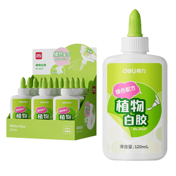 得力（deli）120ml植物型手工白胶 学生开学DIY白乳胶 环保无甲醛可水洗胶水 学习用品 颜色随机 1支装 JS127