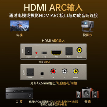 毕亚兹 电视HDMI ARC接音响 数字同轴光纤转模拟R/L双莲花3.5mm耳机口音频转换器 HDMI ARC音频转换器 z8