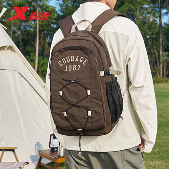 特步情侣男女学生大容量户外运动双肩包时尚百搭 咖啡 均码 