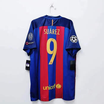 尘鸾巴萨复古1617赛季足球服巴萨梅西内马尔苏亚雷斯足球衣巴萨球衣