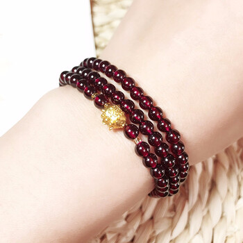 钰尚福 石榴石手链紫金石饰品925合金吉祥花生手串酒红色女款 7a99