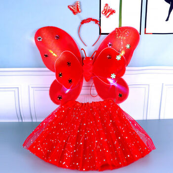 儿童翅膀生日礼物送小女孩粉色公主天使发光背饰红色a款翅膀三件套