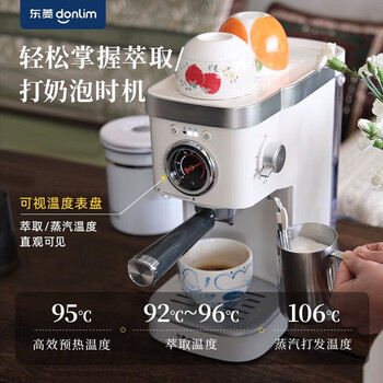 东菱（Donlim）咖啡机复古意式温度可视全半自动家用蒸汽打奶泡机小型咖啡萃取器DL-6400 DL-6400珍珠白