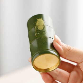 漢墨 黄铜彩漆笔筒蝉鸣大号笔筒 创意中国风毛笔收纳办公 文房四宝高颜值高档工艺品铜器摆件	