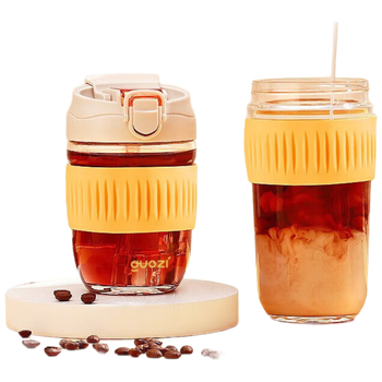 果兹（GUOZI）GZ-J013双饮口玻璃咖啡杯350ml（单位：个）柠檬黄