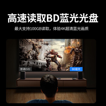 绿联BD蓝光光驱USB3.0外置刻录机6倍高速读刻一体笔记本电脑外接DVD/CD光盘碟片读取器4K高清播放35349