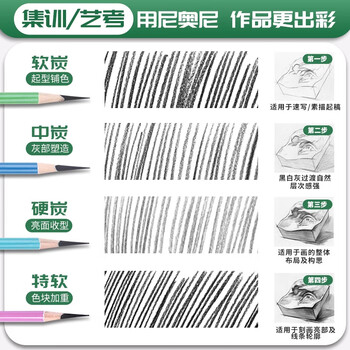 尼奥尼炭笔美术生专用软炭中炭硬炭碳笔素描铅笔软中硬专业素速写笔特软性碳铅绘画用品特软1盒12支