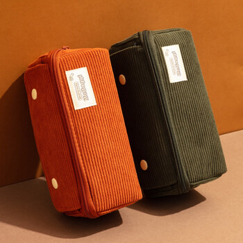 MASMARCU晨光文具小学生笔袋吐司包灯芯绒大容量文具盒铅笔收纳盒初中生男女孩苔藓绿BD0128-D