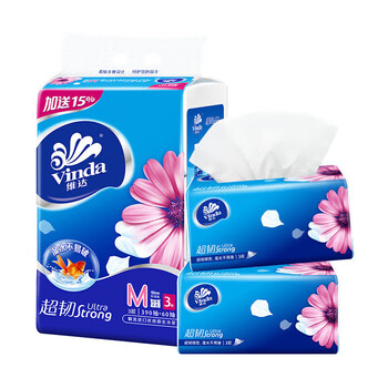 维达（Vinda）超韧餐巾纸 M码卫生纸抽纸3层加厚150抽 3包*16提(48包) V2182