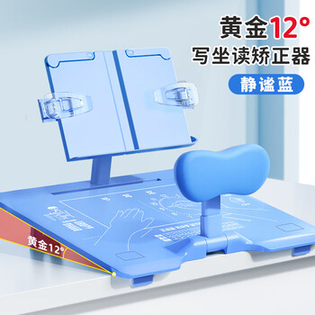递乐 坐姿矫正器12度斜面写字板倾斜书写架带阅读架桌面斜板小学生防低头防驼背书桌面款神器 899蓝色