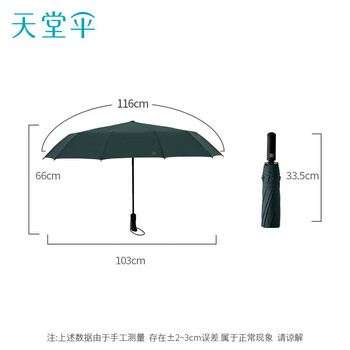 天堂伞 全自动雨伞三折 10骨加固一键开收易甩干简约晴雨伞 冷山绿