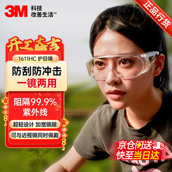3M 护目镜骑行防风防尘防护眼镜劳保工业切割防打磨飞溅冲击1611HC 1副装