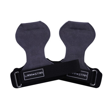 劳拉之星助力带牛皮健身护掌防起茧引体向上护腕硬拉手套单杠 灰双只