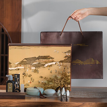 梅林笔庄文房四宝精品礼盒套装砚台毛笔书法专用工具笔墨纸砚师恩礼盒装礼物精品高档工具全套清明上河图