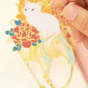 奉旨故宫文创 宫猫花影-十二花神故宫猫书签1个 黄铜金属创意 学生生日毕业礼物 四月牡丹	