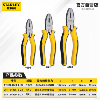 史丹利（STANLEY）DYNAGRIP钢丝钳8“家用多功能老虎钳电工钳断线钳 STHT84029