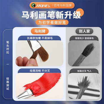 马利狼毫水粉笔套装丙烯画笔美术生专用初学者画画颜料笔刷水彩排笔刷子绘画勾线笔10支速写素描