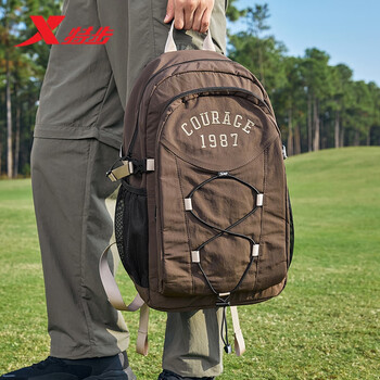 特步情侣男女学生大容量户外运动双肩包时尚百搭 咖啡 均码 